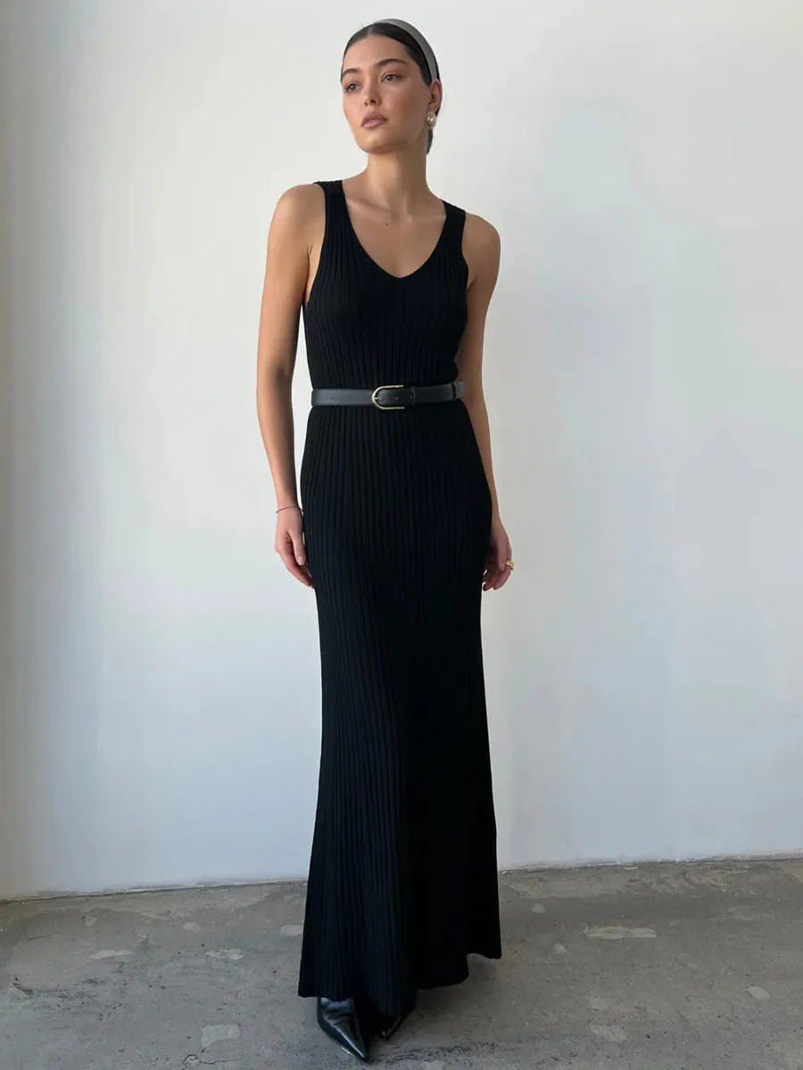 Knit Sleeveless Slim Fit Long Dress - Image 5