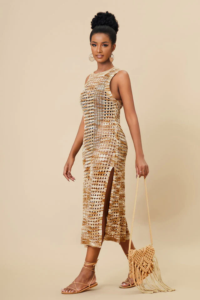 Knitted Cutout Split Beach Cover Up Dress - Image 5