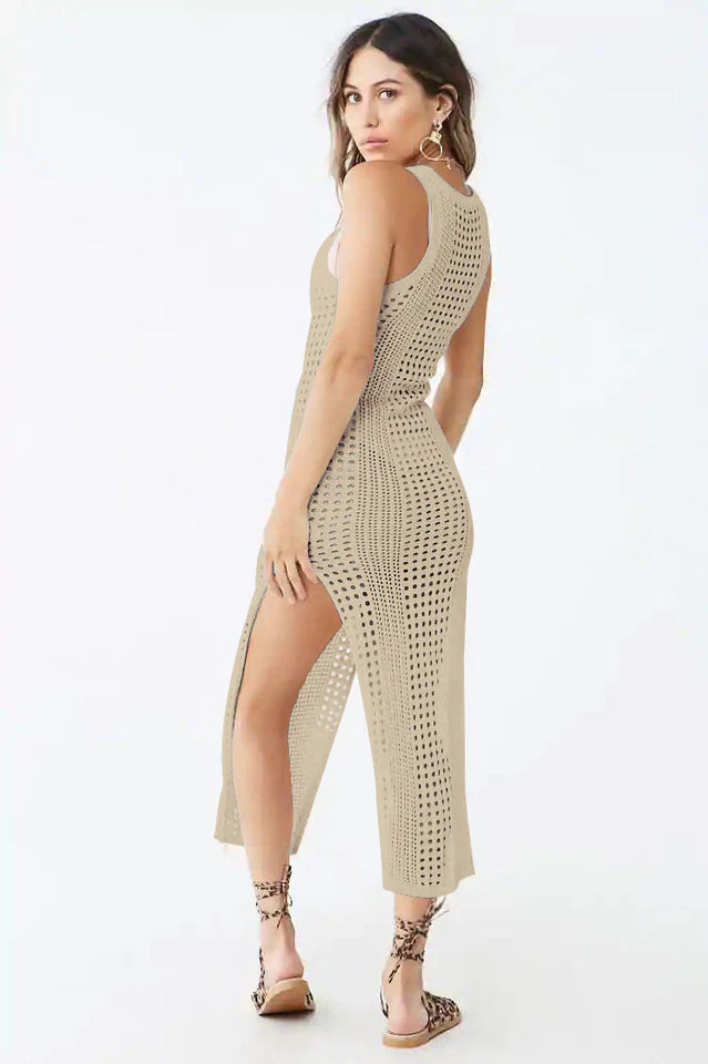 Knitted Cutout Split Beach Cover Up Dress - Image 19