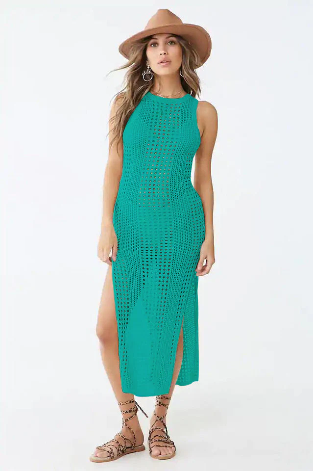 Knitted Cutout Split Beach Cover Up Dress - Image 5