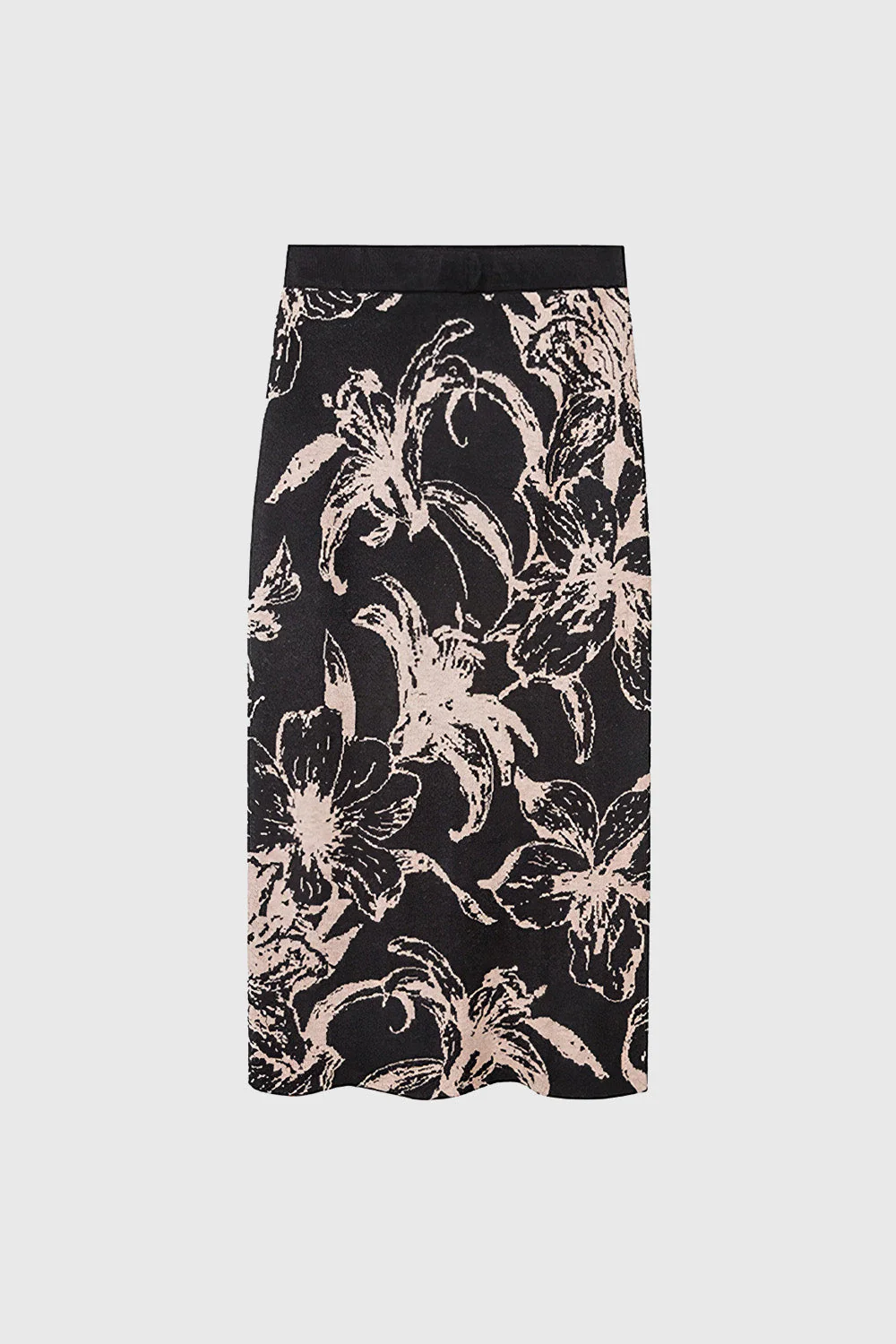 Knitted Patterned Midi Skirt - Black - Image 3