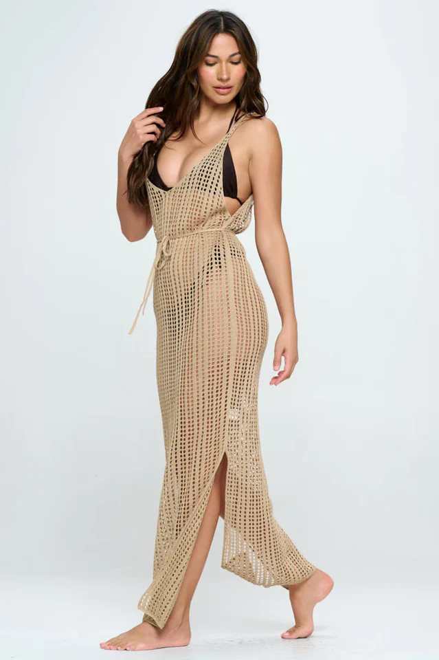 Knitted V Neck Side Split Cover Up - Image 3