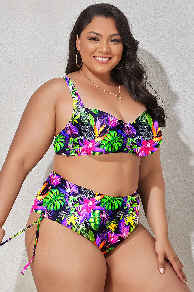 (L-4XL) Floral Adjustable Side Bikini Set - Image 13