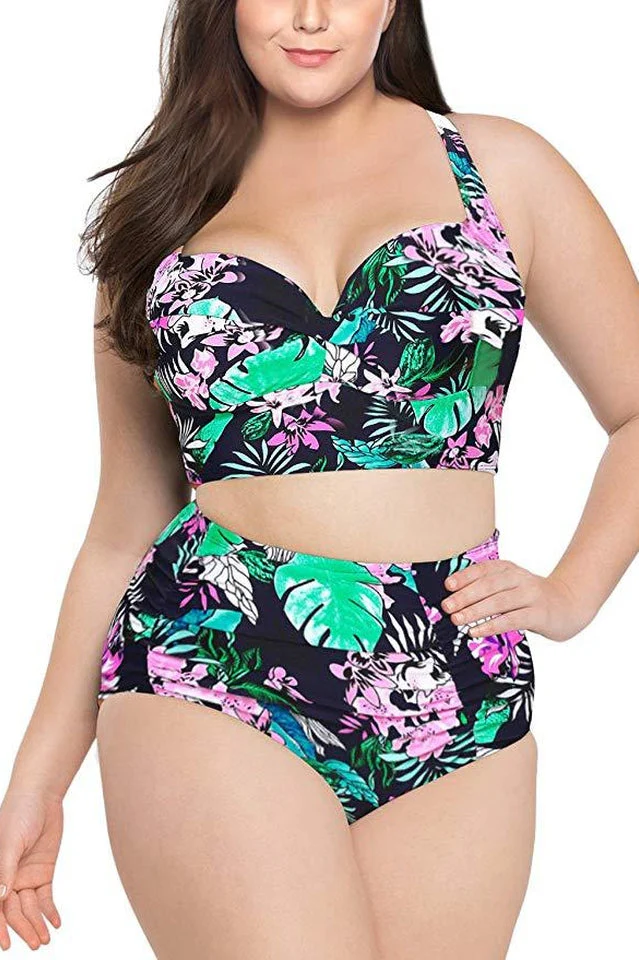 (L-5XL) Tropical Print Bikini Set - Image 5