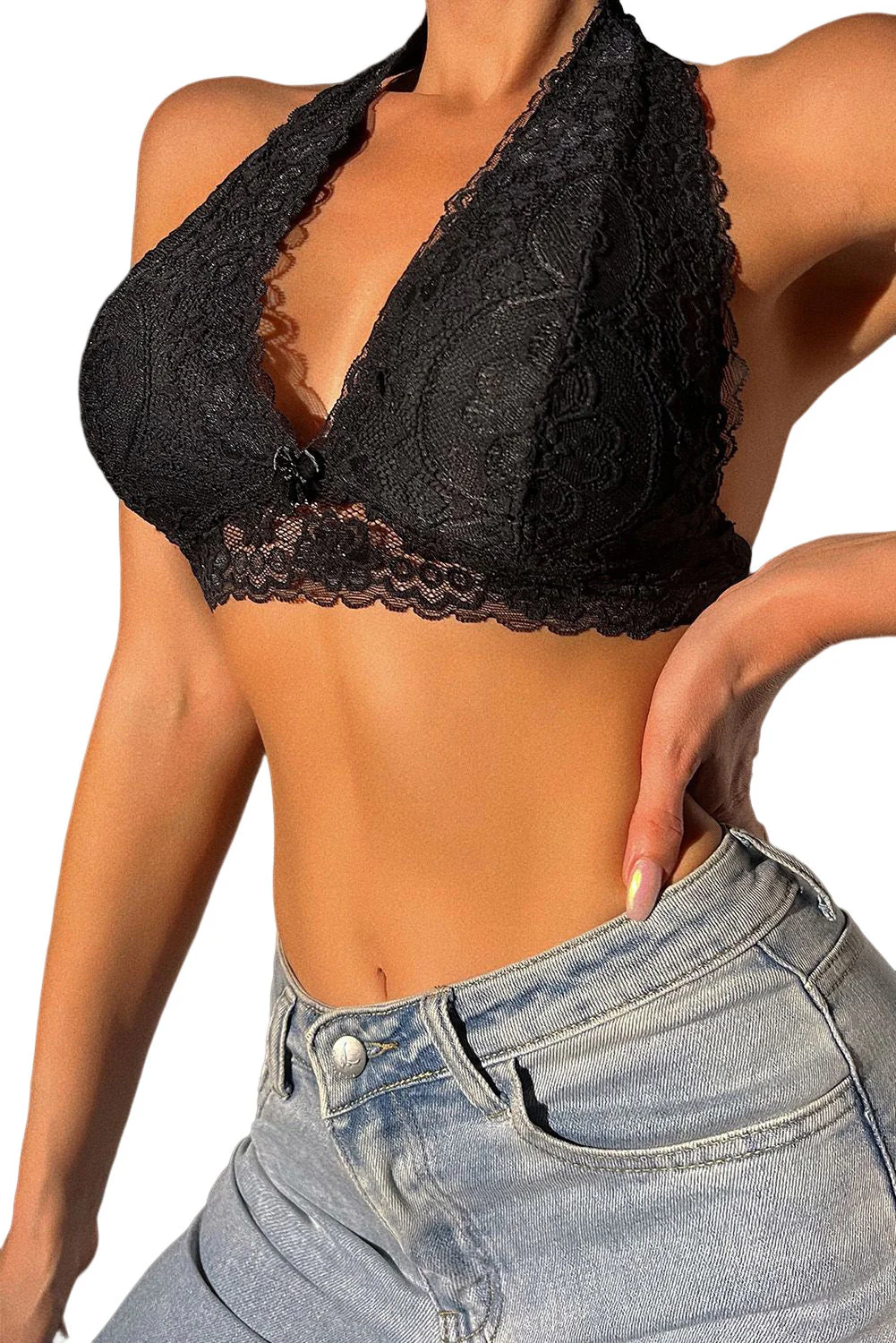 Lace Crochet Halter Neck Bralette - Image 3
