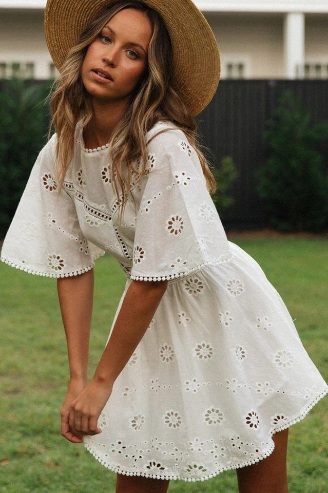 Lace Floral Hollow Out Mini Dress - Image 10