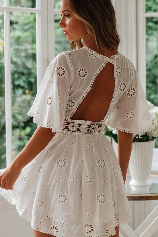 Lace Floral Hollow Out Mini Dress - Image 5