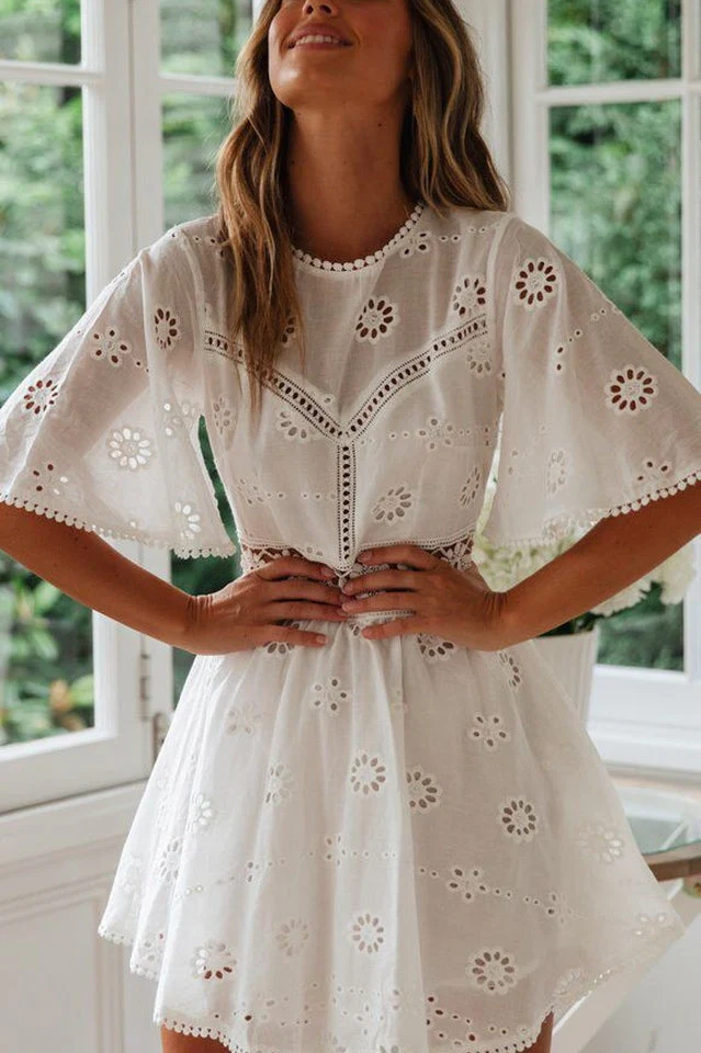 Lace Floral Hollow Out Mini Dress - Image 6
