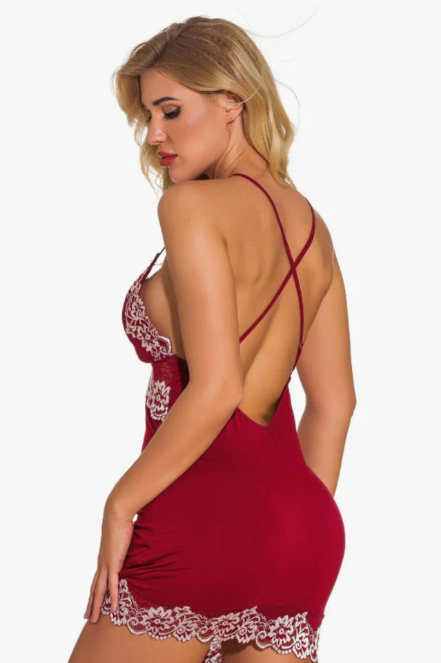 Lace Night Dress Lingerie Deep V Nightgown - Image 2