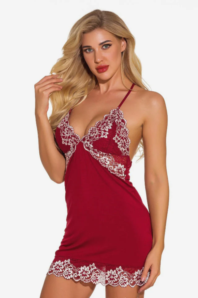 Lace Night Dress Lingerie Deep V Nightgown - Image 3