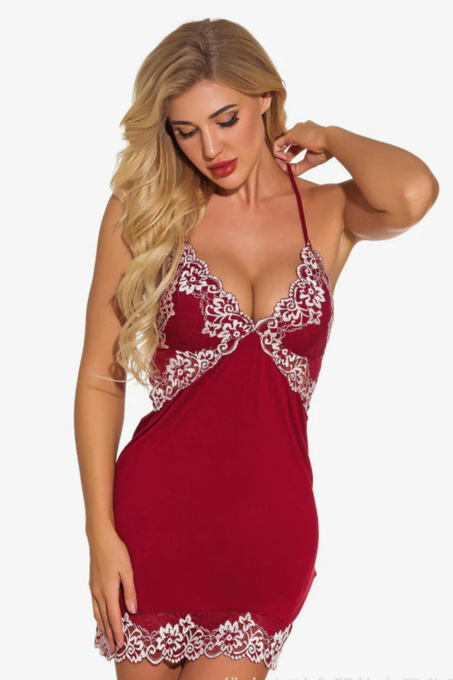 Lace Night Dress Lingerie Deep V Nightgown - Image 4