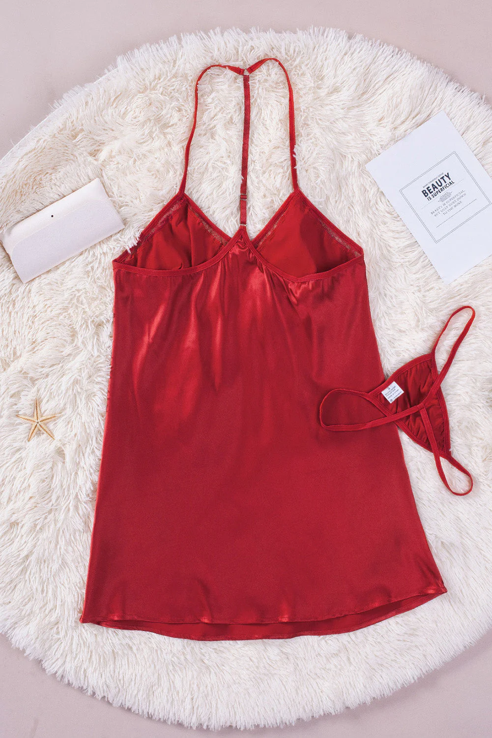 Lace Patchwork Halter V Neck Babydoll - Image 8