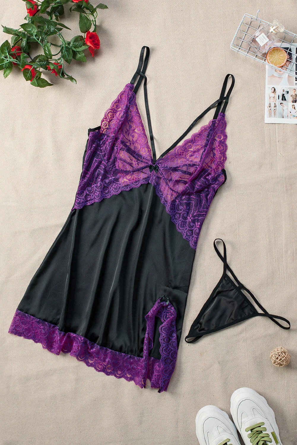 Lace Spice Satin Babydoll With Slit - Image 46