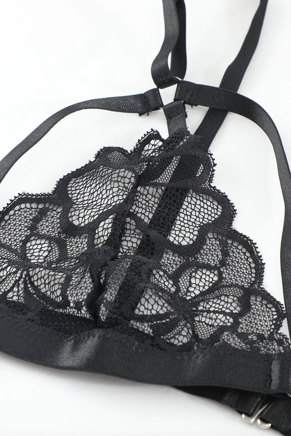 Lace Strappy 3Pcs Lingerie Set With Garter Belt - Image 11