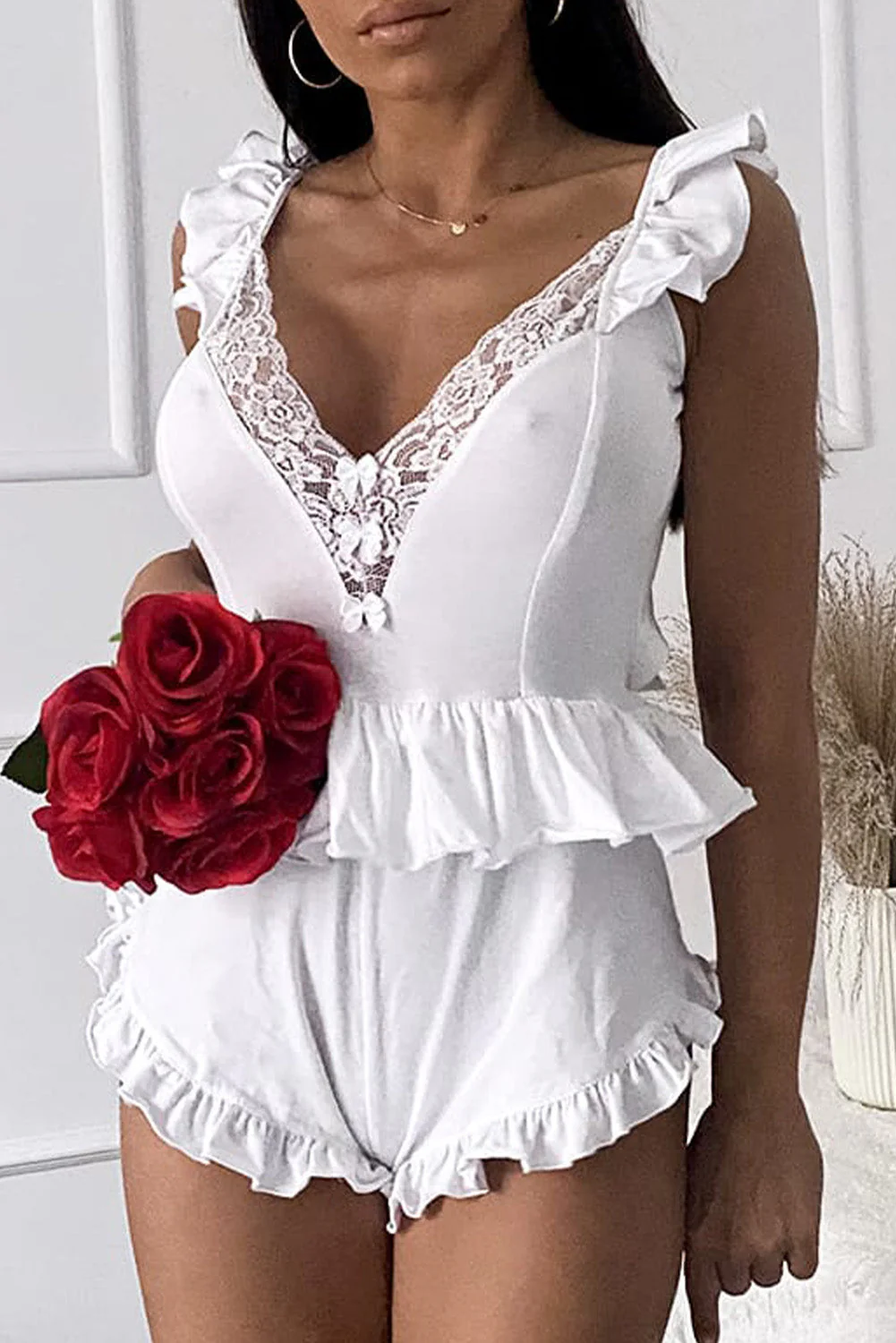 Lace Trim Back Knot Teddy Lingerie - Image 5