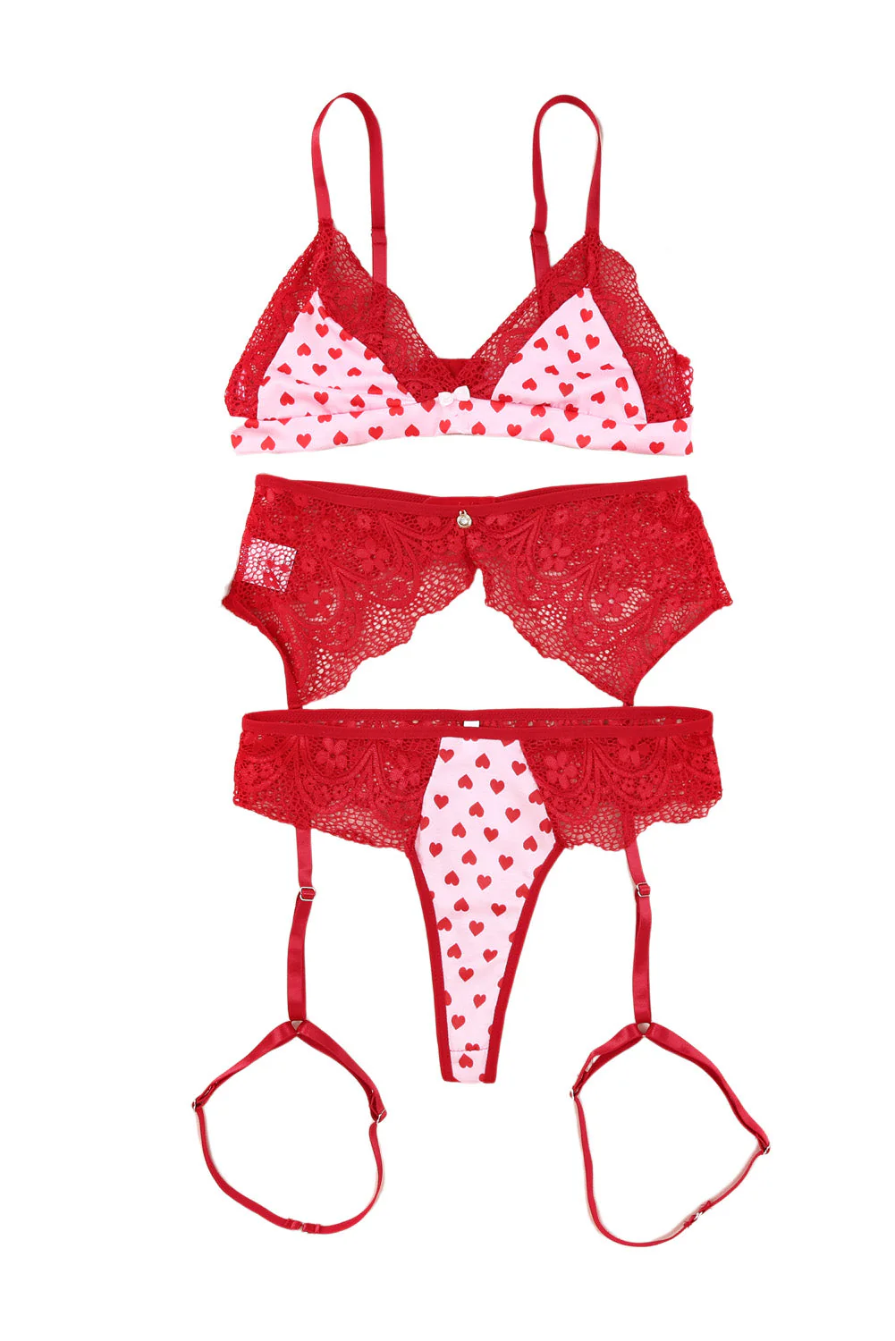 Lace Trim Heart Print Valentines Lingerie Set - Image 15