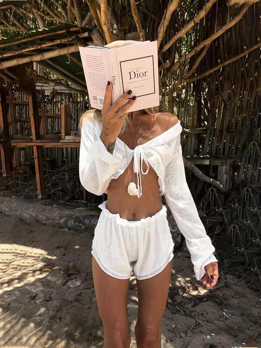 Lace-Up Rolled-Up Shorts Set - Image 3