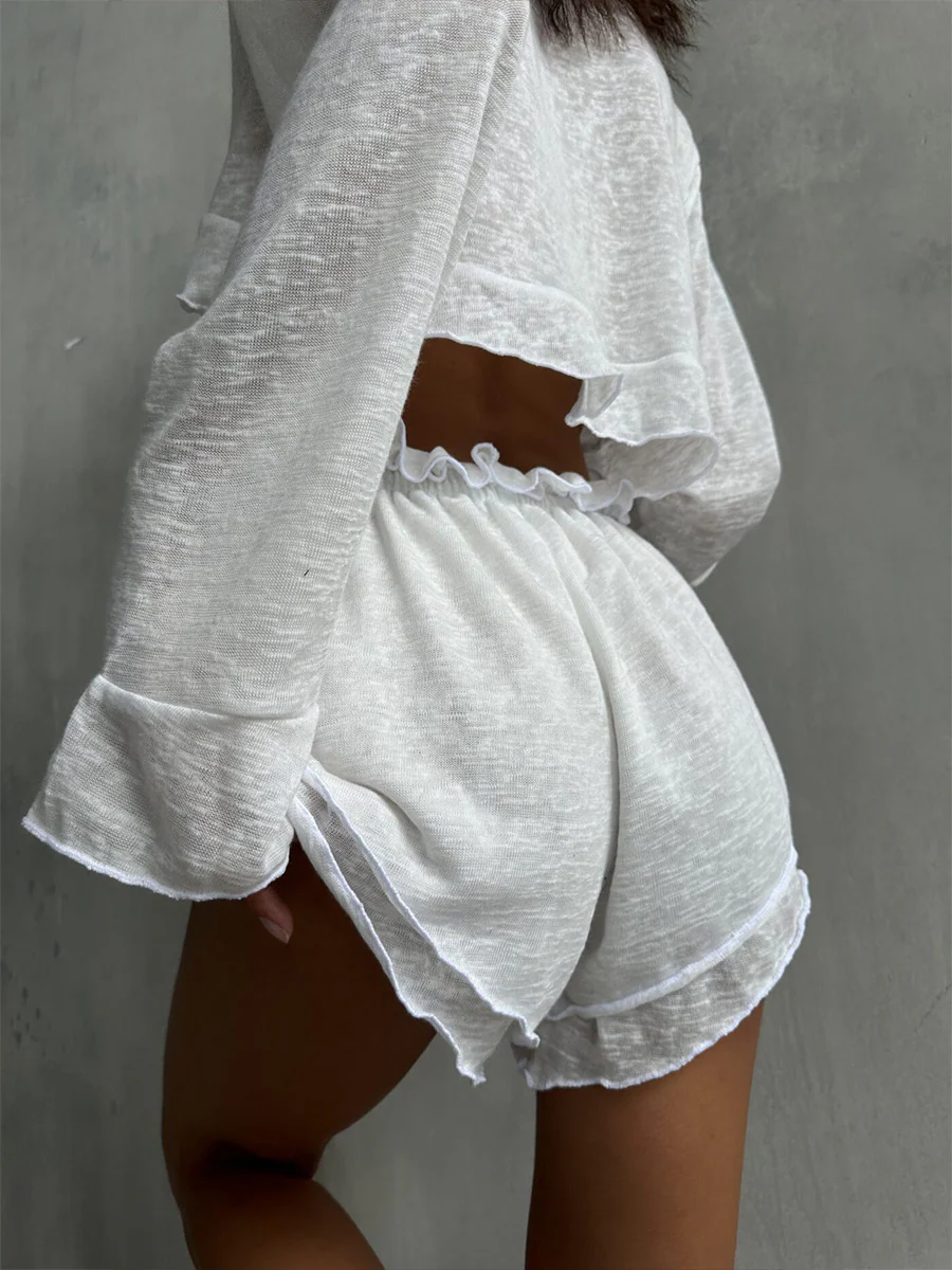 Lace-Up Rolled-Up Shorts Set - Image 7