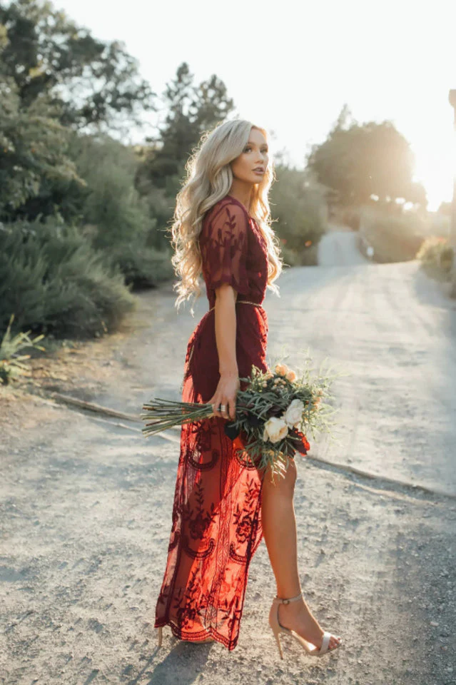 Lace V-neck Short Sleeve Cover Up - Image 3
