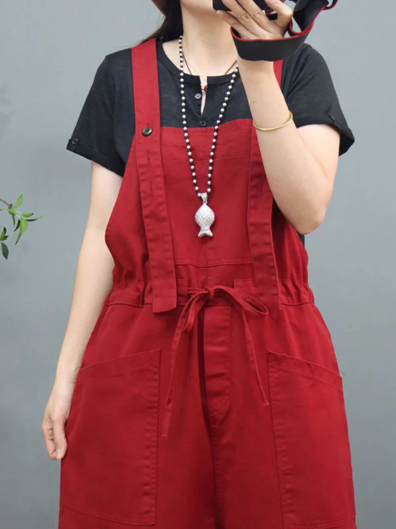 Waist Tie Belt Loose Wide-Leg Boho Pockets Overalls - Image 2