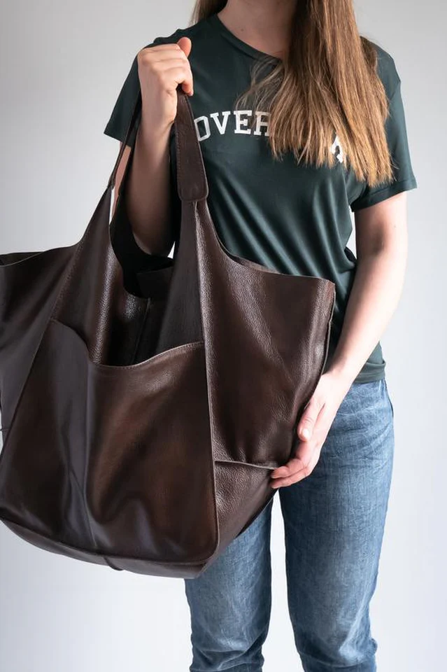 Large Leather Shopping Bag - Image 10