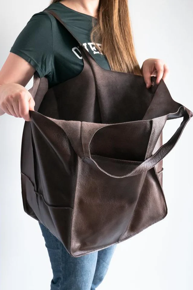 Large Leather Shopping Bag - Image 12