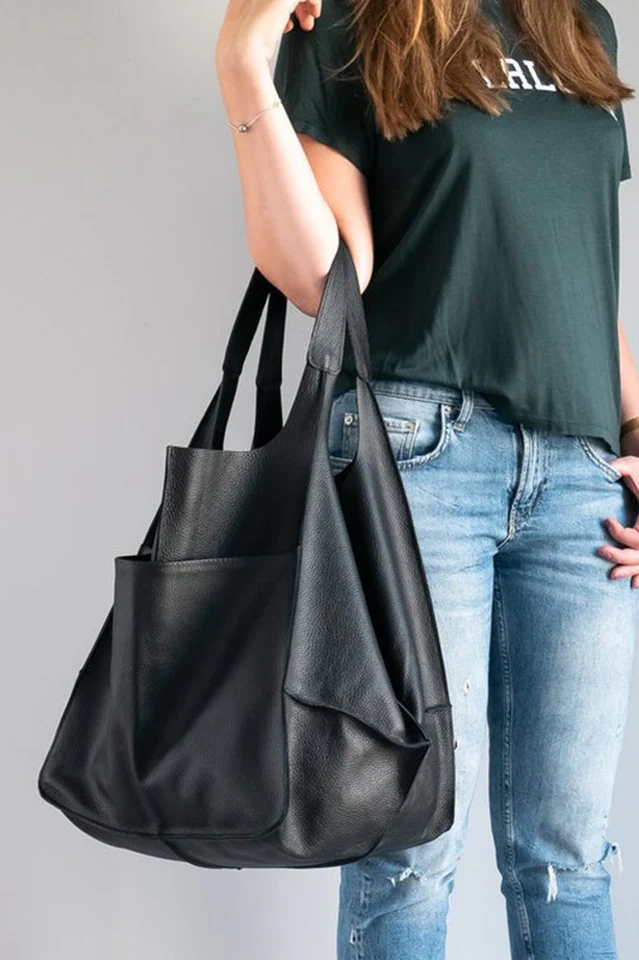 Large Leather Shopping Bag - Image 4