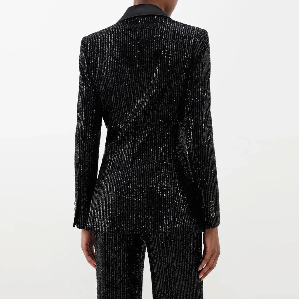 Lavish Flare Suit Pant Peak Lapel Double Breasted Sequin Blazer Matching Set - Image 2