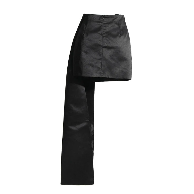 Lavish High Waisted Pleated Rosette Applique Draped Satin Bodycon Mini Skirt - Image 3