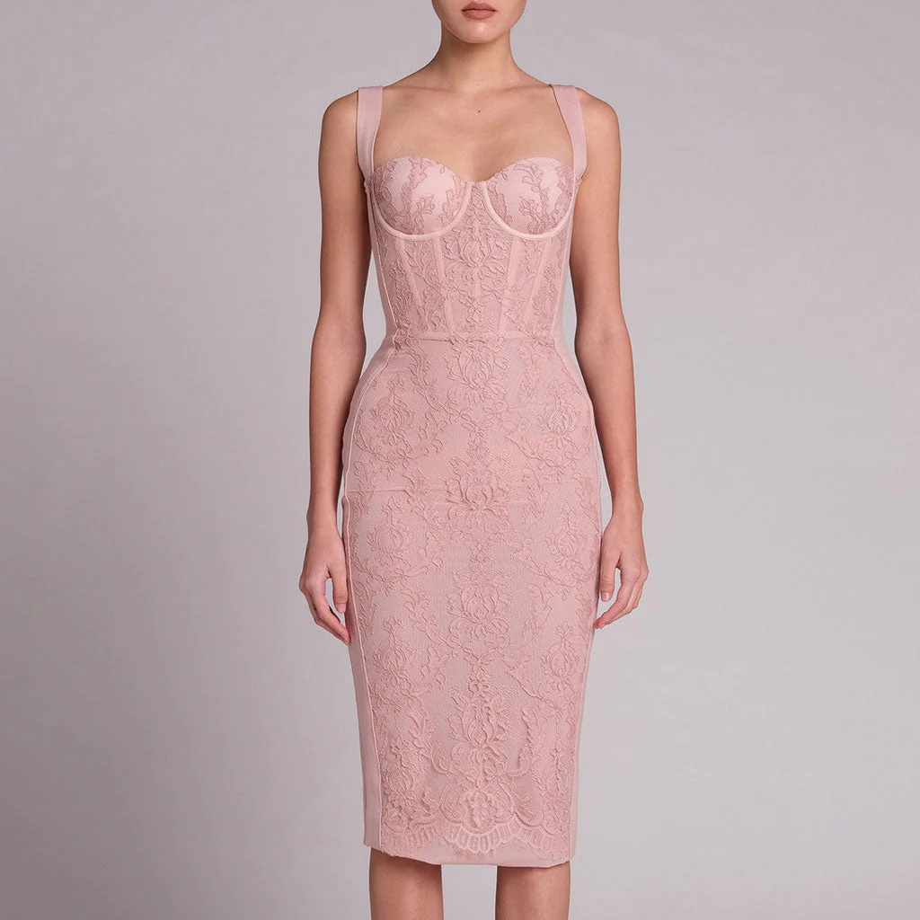 Lavish Sweetheart Neck Sleeveless Bodycon Lace Bandage Cocktail Midi Dress - Image 4