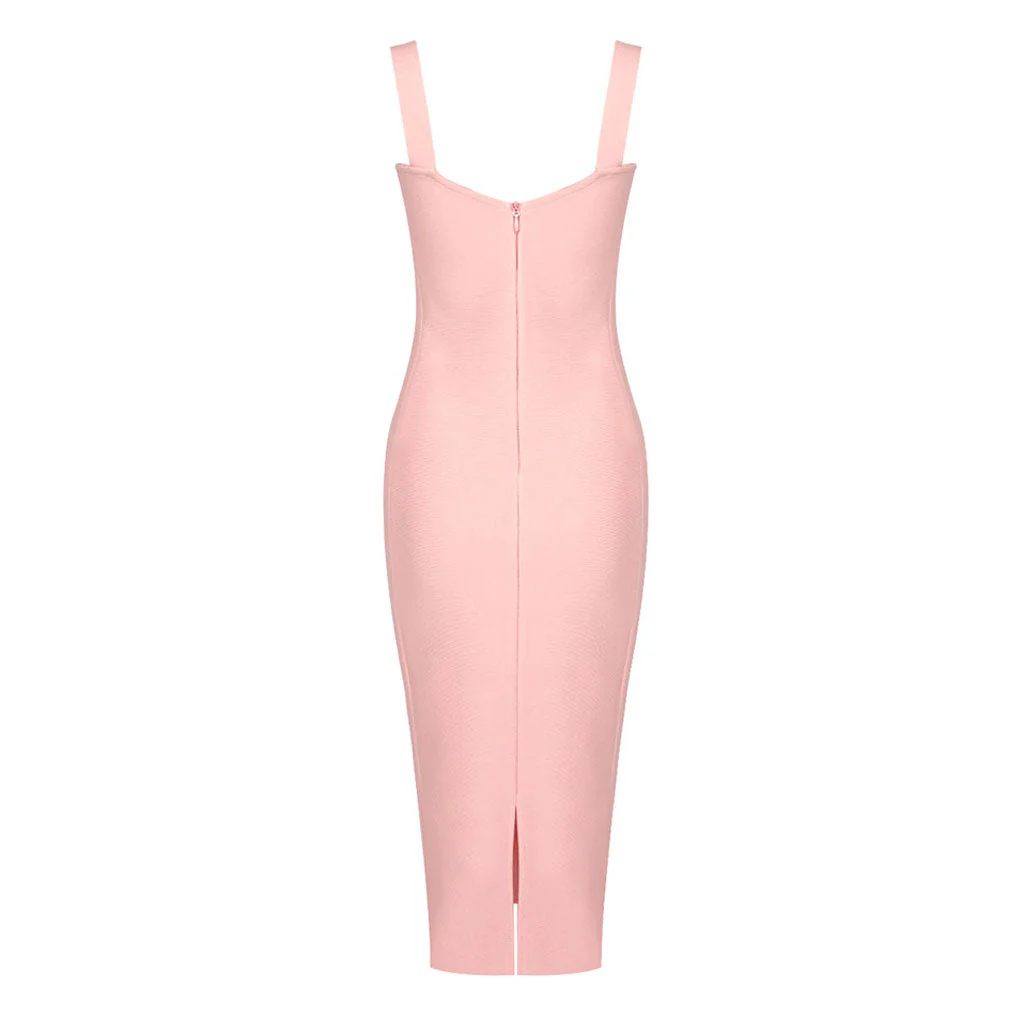 Lavish Sweetheart Neck Sleeveless Bodycon Lace Bandage Cocktail Midi Dress - Image 6