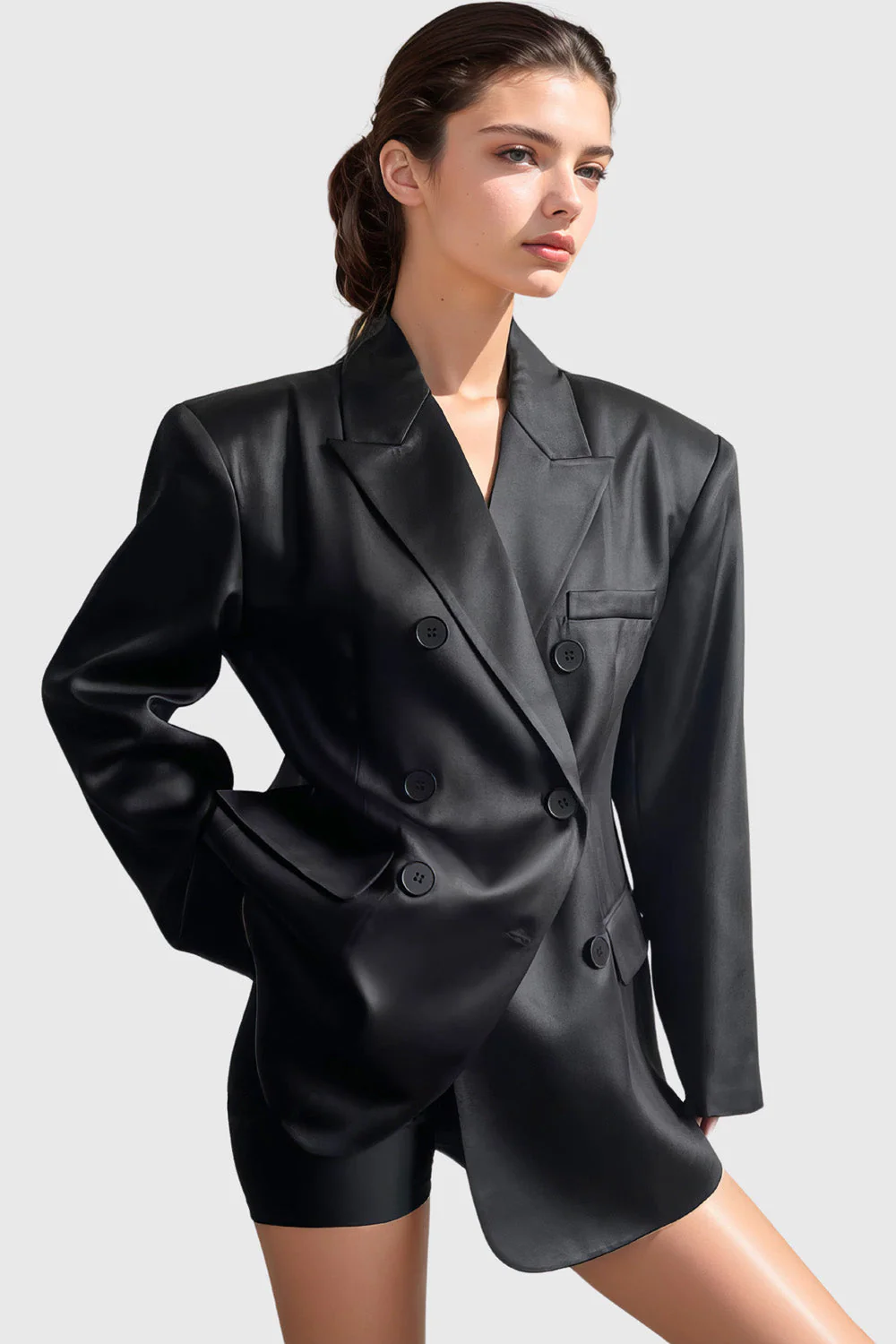 Leather Loose Blazer - Black - Image 2