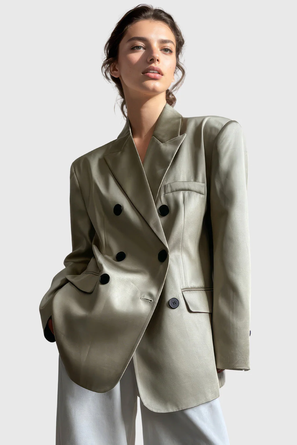 Leather Loose Blazer - Green - Image 2