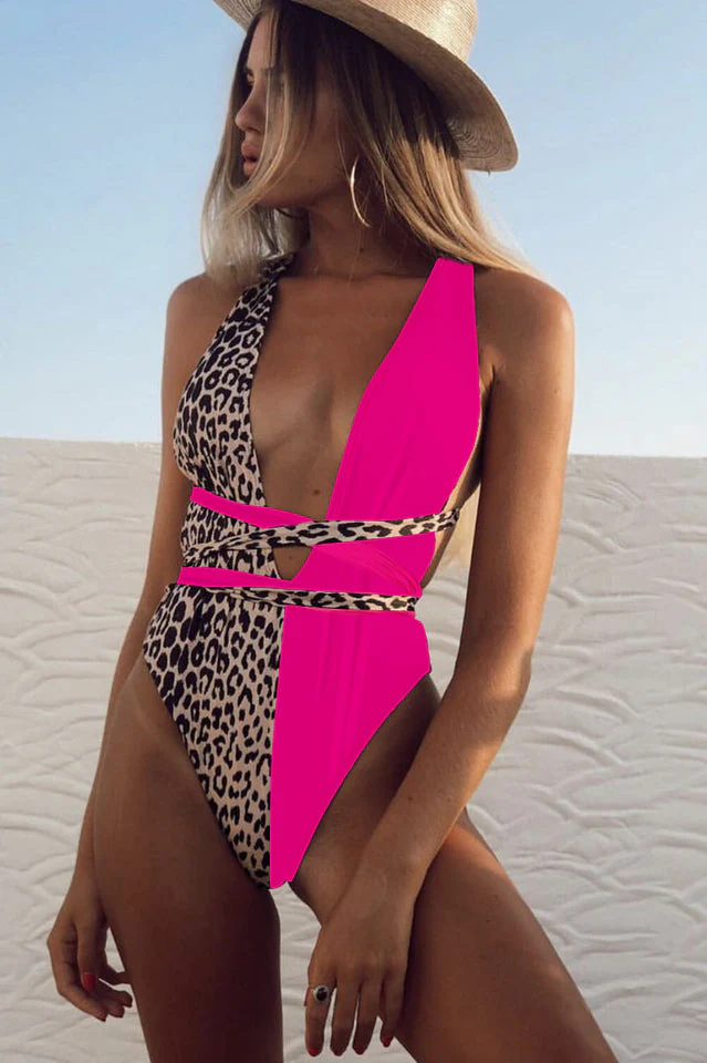 Leopard Criss Cross One Piece Swimwear - Image 11