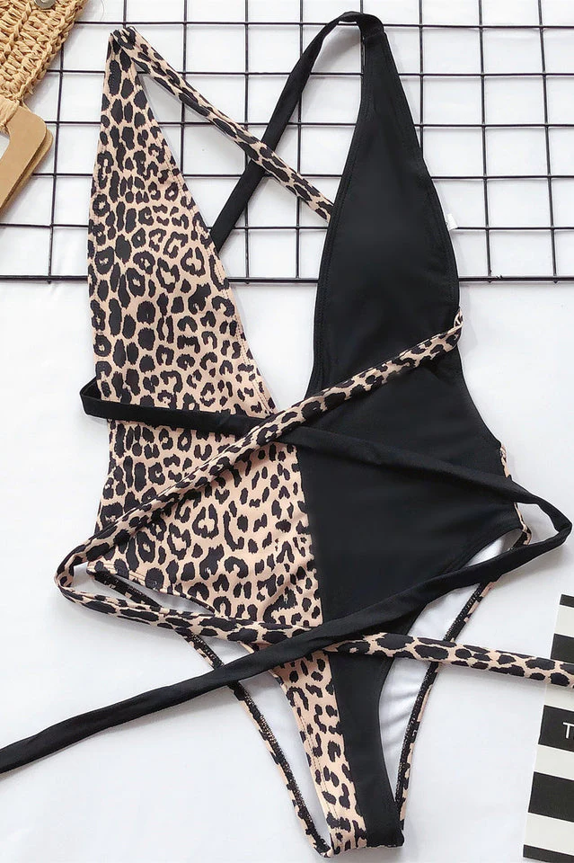 Leopard Criss Cross One Piece Swimwear - Image 13