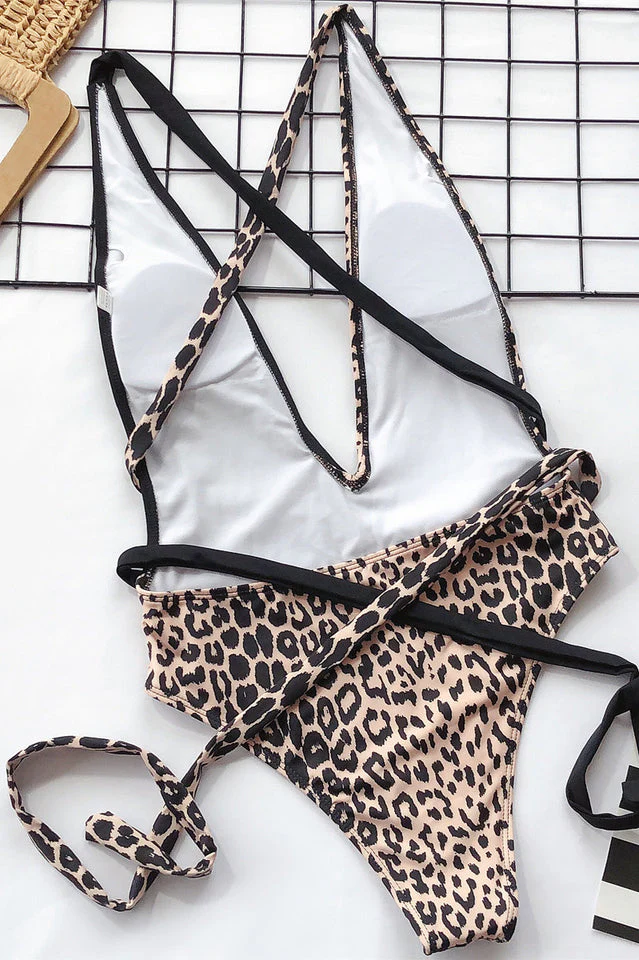 Leopard Criss Cross One Piece Swimwear - Image 14