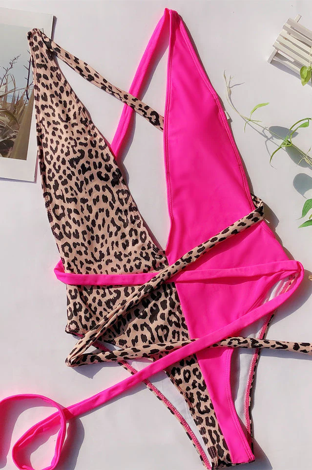 Leopard Criss Cross One Piece Swimwear - Image 16