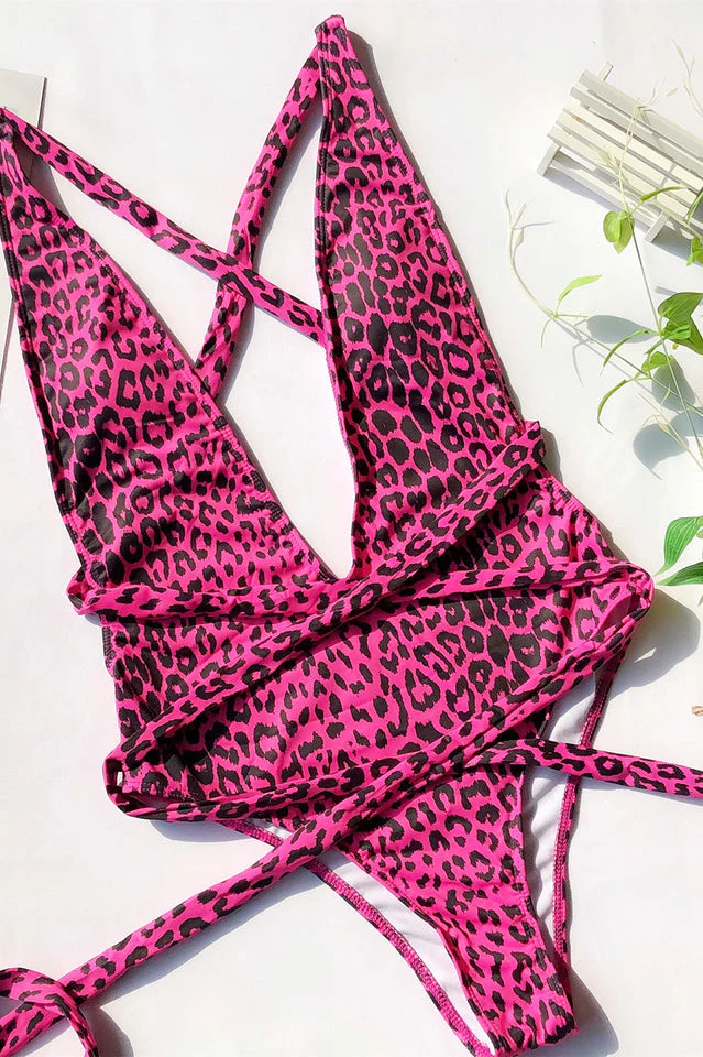 Leopard Criss Cross One Piece Swimwear - Image 18