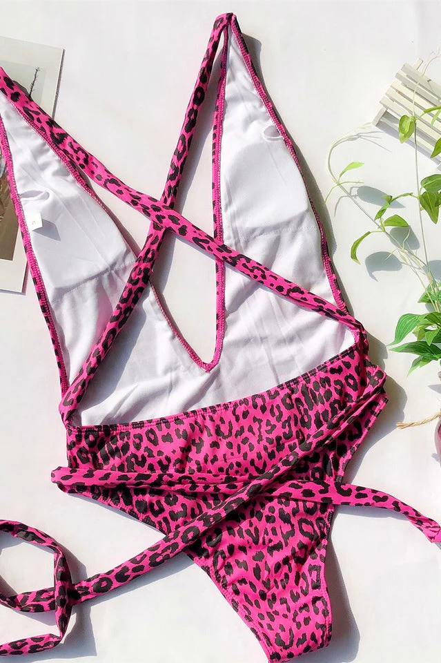 Leopard Criss Cross One Piece Swimwear - Image 19