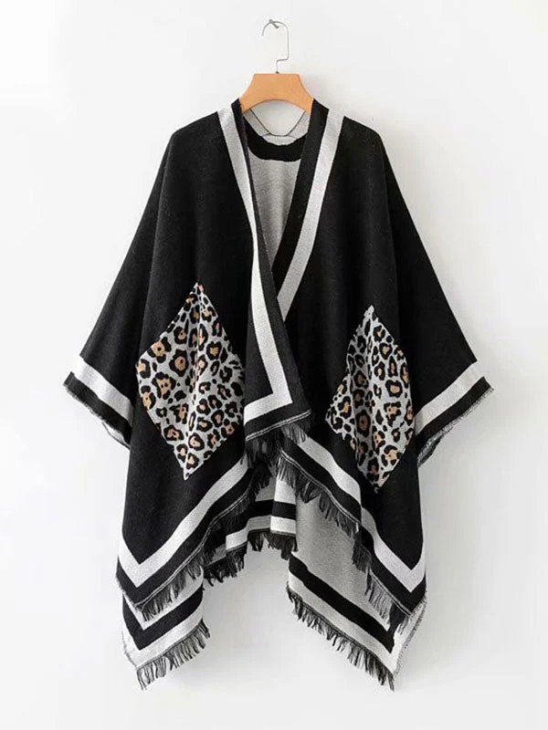 Leopard Pocket Patched Shawl Cardigan - Image 10
