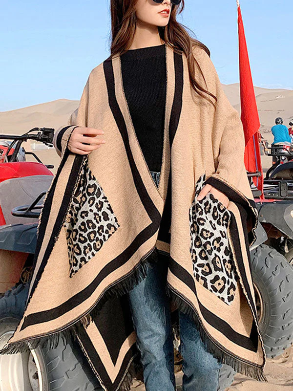 Leopard Pocket Patched Shawl Cardigan - Image 2
