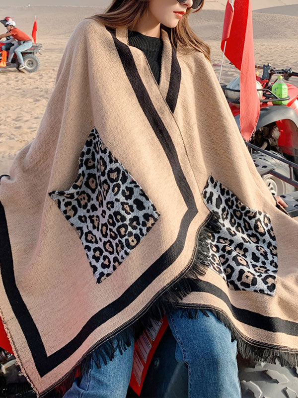 Leopard Pocket Patched Shawl Cardigan - Image 5