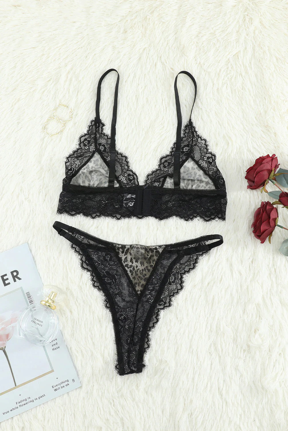 Leopard Print Lace Splicing Bra And Panty Set - Image 9