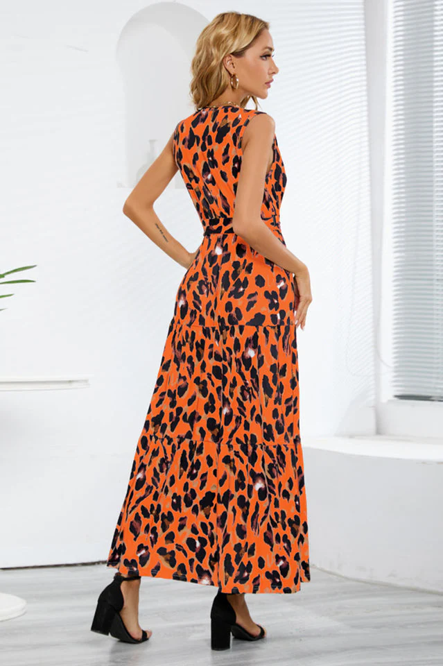 Leopard Print Open Back Split Sleeveless Dress - Image 5