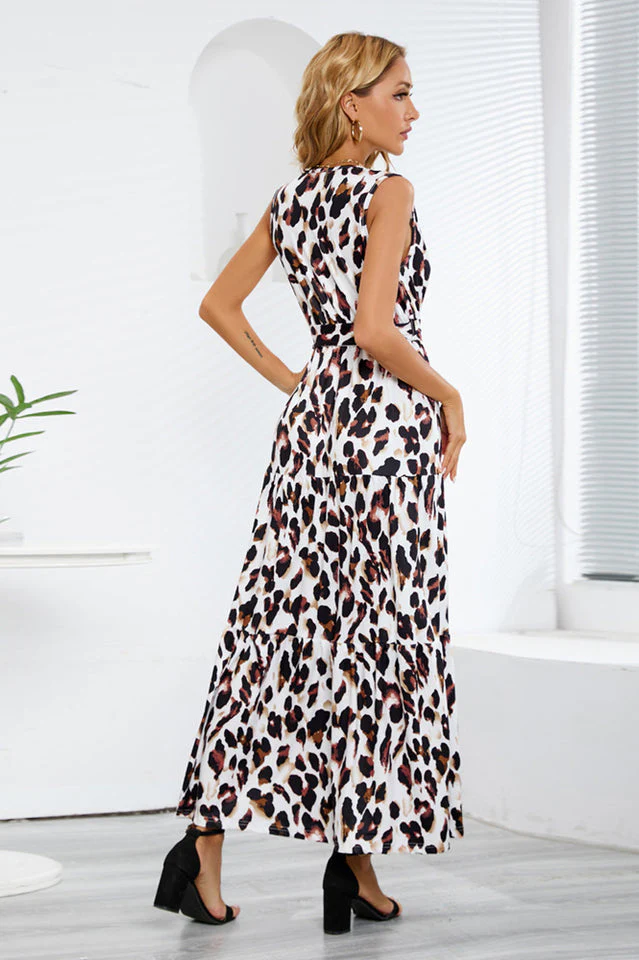 Leopard Print Open Back Split Sleeveless Dress - Image 8