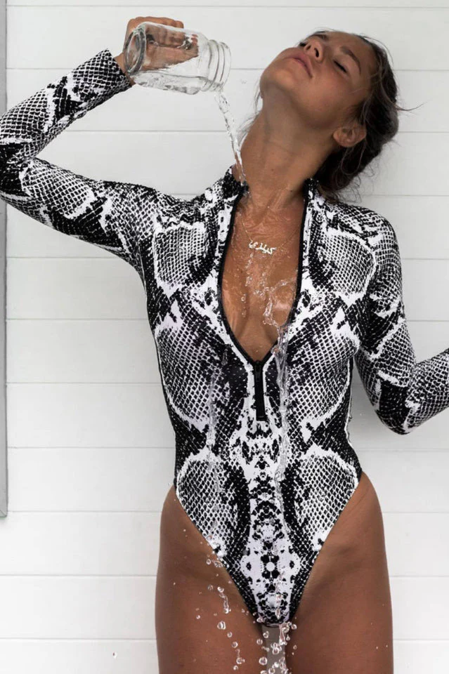 Leopard Print Zip Front Bathing Suit - Image 3
