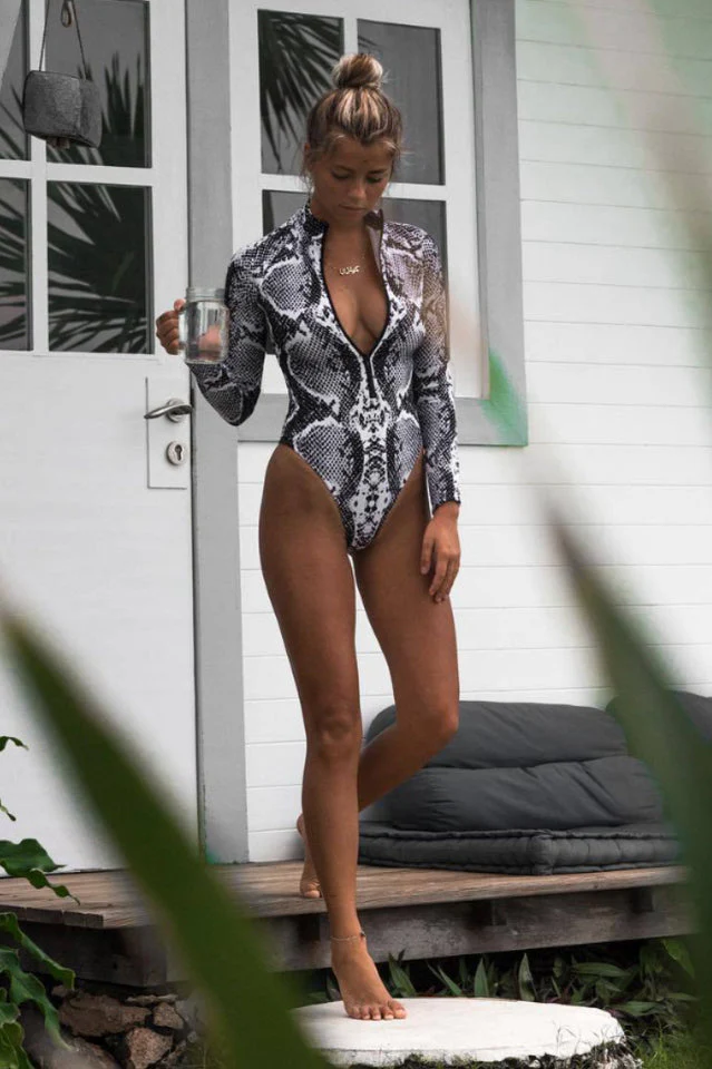 Leopard Print Zip Front Bathing Suit - Image 5