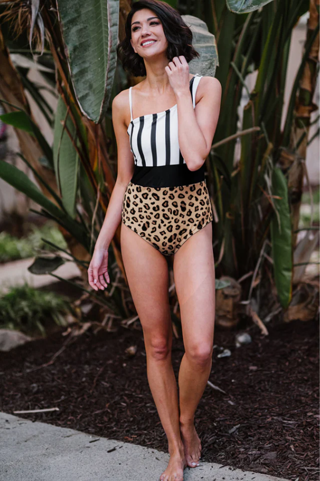 Leopard & Stripes One-Piece Swimsuit - Image 2