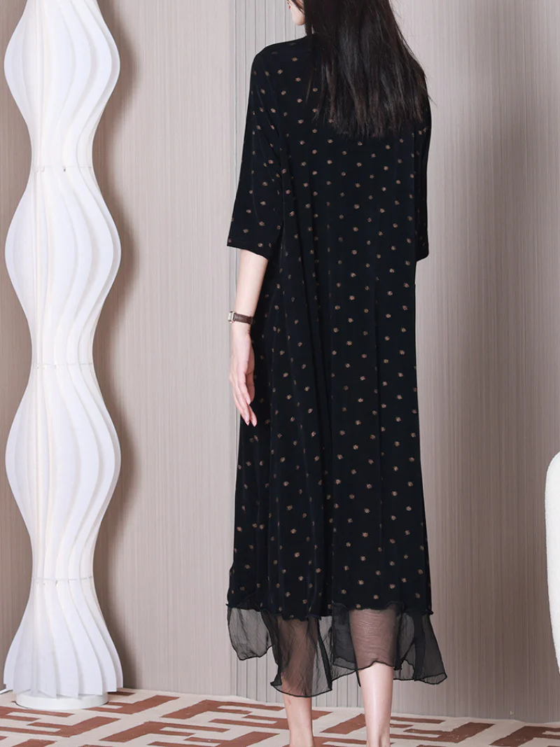 Let Them Go Round Neck Stylish Polka Dots A-line Dress - Image 2