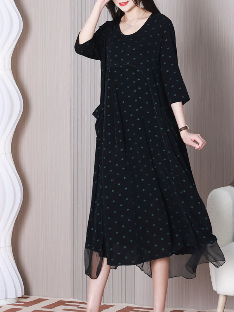 Let Them Go Round Neck Stylish Polka Dots A-line Dress - Image 6